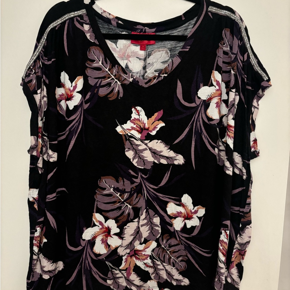 Floral Print Top with Silver Accents
